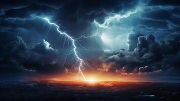 AI generated Ominous Lightning Clouds Background photo