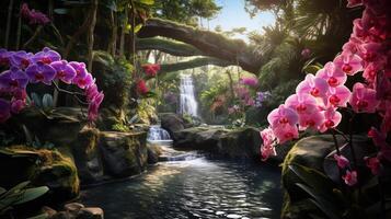 AI generated Orchid Oasis Background photo