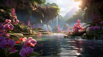 AI generated Orchid Oasis Background photo
