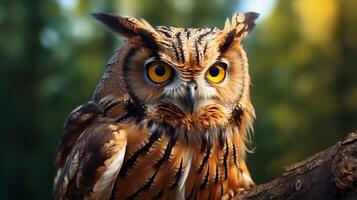 AI generated an owl with bright yellow eyes is shown in this image photo