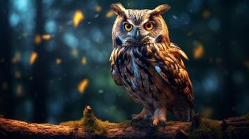 AI generated an owl with bright yellow eyes is shown in this image photo