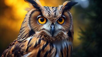 AI generated an owl with bright yellow eyes is shown in this image photo