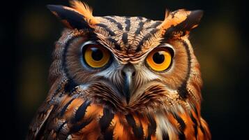 AI generated an owl with bright yellow eyes is shown in this image photo