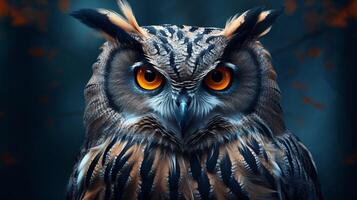 AI generated an owl with bright yellow eyes is shown in this image photo