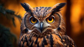 AI generated an owl with bright yellow eyes is shown in this image photo