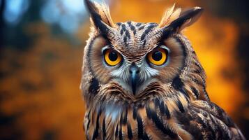 AI generated an owl with bright yellow eyes is shown in this image photo