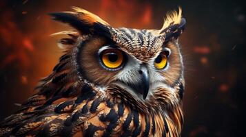 AI generated an owl with bright yellow eyes is shown in this image photo