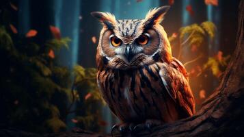 AI generated an owl is sitting on a branch in front of a sunset photo
