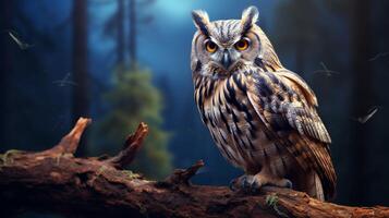 AI generated an owl is sitting on a branch in front of a sunset photo