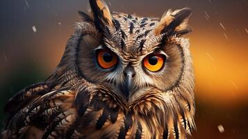 AI generated an owl is sitting on a branch in front of a sunset photo