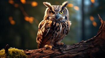 AI generated an owl is sitting on a branch in front of a sunset photo