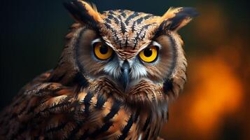 AI generated an owl is sitting on a branch in front of a sunset photo