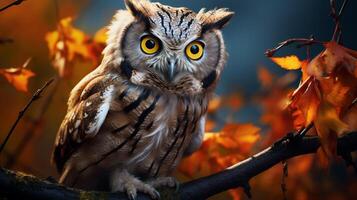 AI generated an owl is sitting on a branch in front of a sunset photo