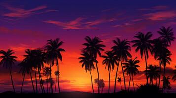 AI generated Palm Tree Silhouettes Background photo
