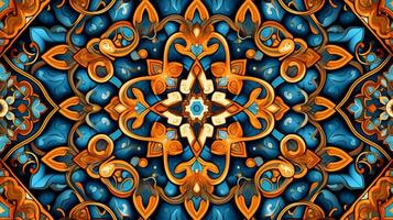 AI generated Paisley Moroccan Tile Pattern Background photo