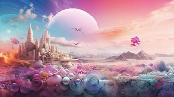 AI generated Pastel Collage of Fantasy Elements Background photo