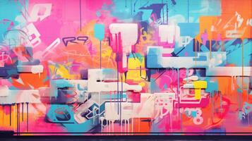 AI generated Pastel Collage of Graffiti Art Elements Background photo