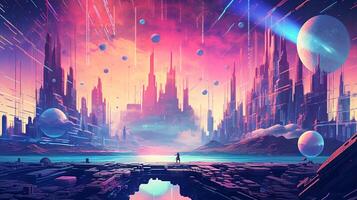 AI generated Pastel Collage of Sci-Fi Art Elements Background photo