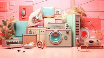 AI generated Pastel Collage of Retro Elements Background photo