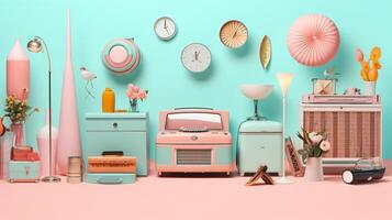 AI generated Pastel Collage of Retro Elements Background photo