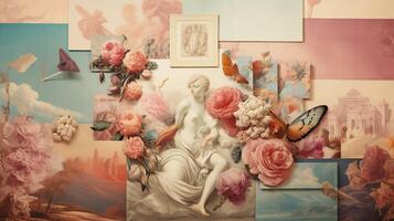 AI generated Pastel Collage of Vintage Art Elements Background photo