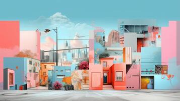 AI generated Pastel Collage of Urban Elements Background photo