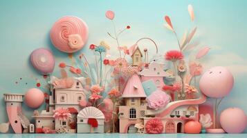 AI generated Pastel Collage of Whimsical Art Elements Background photo
