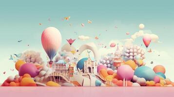 AI generated Pastel Collage of Whimsical Elements Background photo