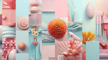 AI generated Pastel Collage of Whimsical Art Elements Background photo