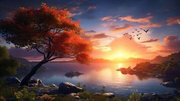 AI generated Peaceful Sunrise Background photo