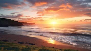 AI generated Peaceful Seaside Sunrise Background photo