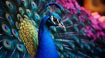 AI generated a peacock is standing in the middle of a forest photo