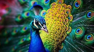 AI generated a peacock is standing in the middle of a forest photo