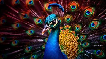 AI generated a peacock is standing in the middle of a forest photo