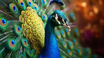 AI generated a peacock is standing in the middle of a forest photo