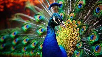 ai generado un pavo real es mostrando sus plumas foto