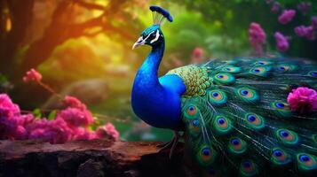 AI generated a peacock is displaying its feathers photo