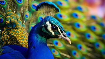 ai generado un pavo real con vistoso plumas y flores foto