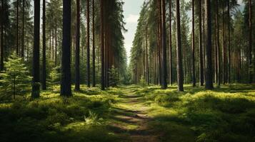 AI generated Pine Forest Background photo