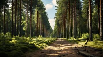 AI generated Pine Forest Nature Background photo