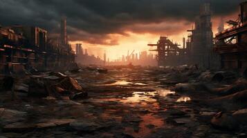 AI generated Post Apocalyptic Wasteland Gaming Background photo