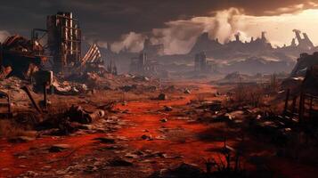 AI generated Post Apocalyptic Wastelands game background photo