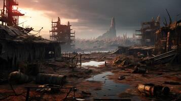 AI generated Post Apocalyptic Wastelands game background photo