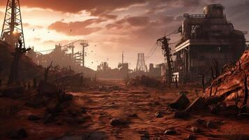 AI generated Post Apocalyptic Wastelands game background photo