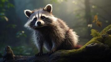 AI generated a raccoon is sitting on a tree branch photo