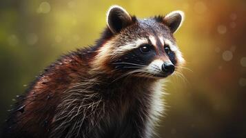 AI generated a raccoon is sitting on a tree branch photo