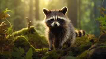 AI generated a raccoon is sitting on a tree branch photo