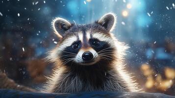 AI generated a raccoon is sitting on a tree branch photo