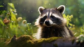 AI generated a raccoon is sitting on a tree branch photo