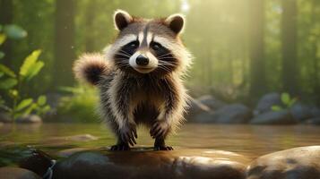 AI generated a raccoon is sitting on a tree branch photo